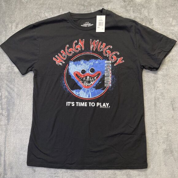 Poppy Playtime Huggy Wuggy It's Time To Play Black Unisex Shirt Size Large - Picture 1 of 7